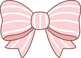 Cute Pink and White Striped Ribbon Bow Illustration for Decoration