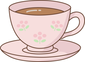 Cute Pastel Pink Teacup and Saucer Illustration with Flower Decoration