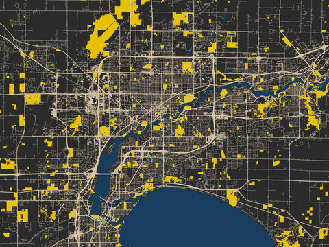 Poster-style map of Appleton, Wisconsin using dark map with yellow accents