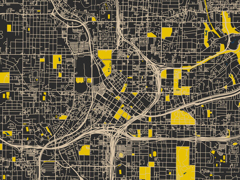 Clean urban street map of Atlanta center, Georgia