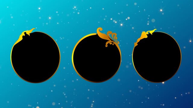 Elegant Gold Ornate Triple Frames Loop on Black, Red, and Blue Backgrounds