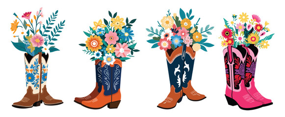 cowboy boots with flowers illustration