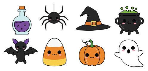 cute halloween icons set 