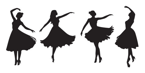 dancing girl group black silhouette female figure isolated