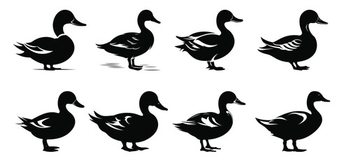 duck silhouette vector art set goose black silhouettes bundle © Zolv