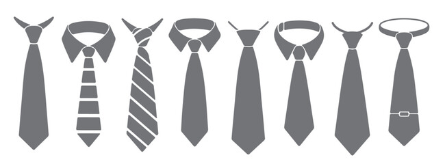 eight gray necktie silhouettes various styles and knots