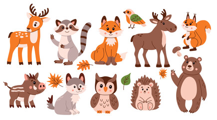 flat style illustration featuring a collection of cute 