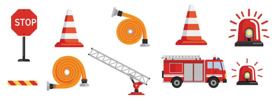  collection of firefighter equipment and safety symbols 