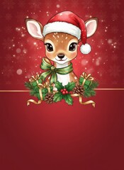 Cute reindeer Christmas greeting invitation card, holidays, cute santa, illustration message card