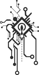 Black abstract circuit board with rocket and dots vector
