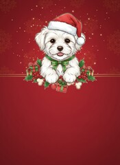 maltese dog puppy Christmas greeting invitation card, holidays, cute santa, illustration message card