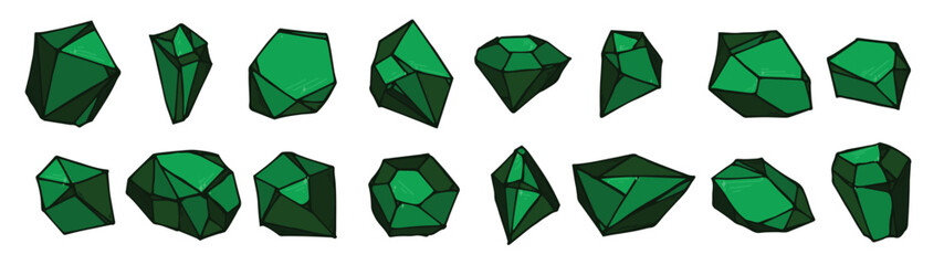  hand drawn crystals set geometric gems diamonds vector