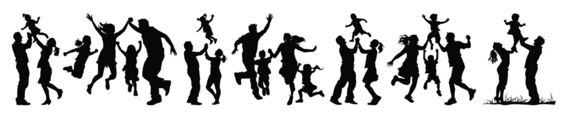  happy family playing together silhouette clipart bundle