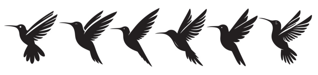  hummingbird black solid silhouette bundle isolated on white 