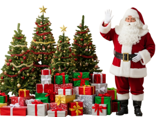 santa claus with gifts transparent background