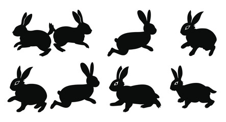  two rabbit are running silhouette vector set easter bunny