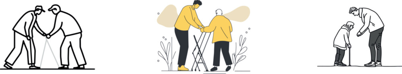 This modern illustration, created using a continuous line, portrays the love between a grandfather and grandmother, embodying the simplicity and elegance of minimalist design