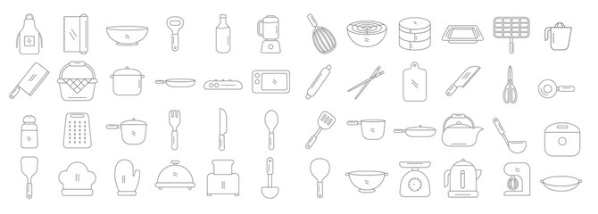 cooking group tool outline icon set