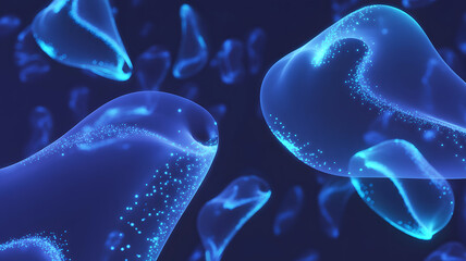 Glowing Blue Organic Shapes Floating In Dark Water