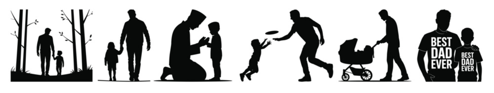 dad and child silhouette clipart set