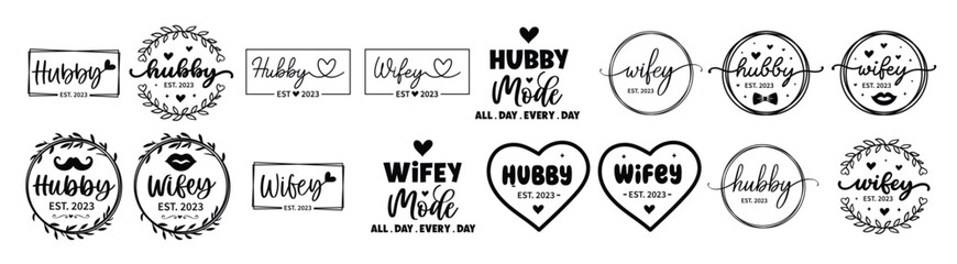 Fototapeta premium hand lettering hubby wifey mr and mrs wedding bride groom