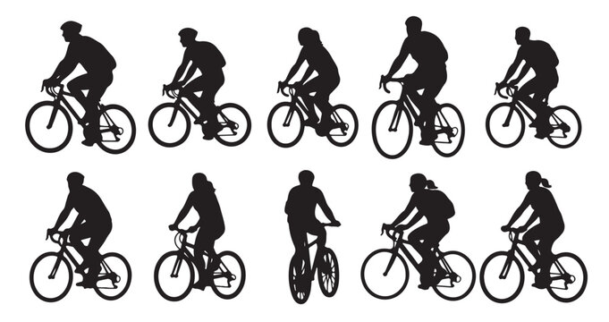 hand drawn minimal illustrations of people riding bicycles