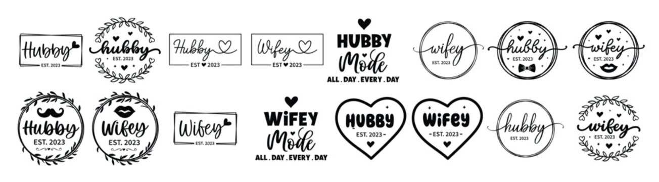 hand lettering hubby wifey mr and mrs wedding bride groom