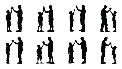 Fototapeta premium dad and son high five silhouette clip art set father 