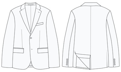 Men&rsquo;s Single-Breasted Blazer Vector  Fashion Technical Sketch