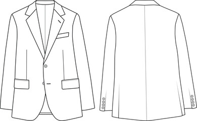 Men&rsquo;s Single-Breasted Blazer Vector  Fashion Technical Sketch
