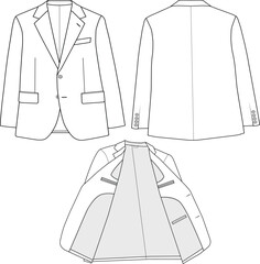 Men&rsquo;s Single-Breasted Blazer Vector  Fashion Technical Sketch