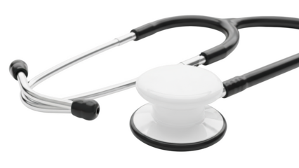 White and black stethoscope on a black background medical