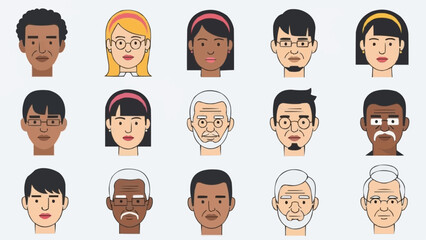 Diverse group of people faces illustration in a grid format.