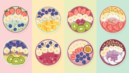 Collection of Eight Delicious and Healthy Smoothie Bowls.