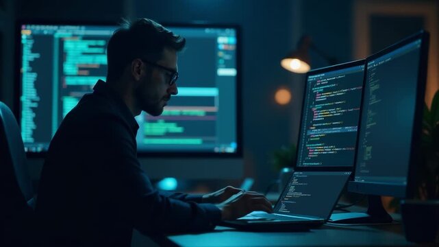 Video A person sitting in front of two computer monitors, likely working or gaming