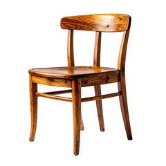 A classic wooden bistro chair with rich grain displayed against a stark black background.