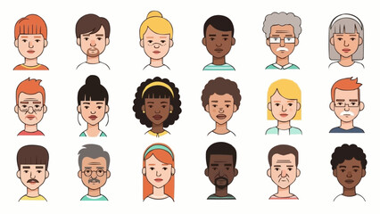 Diverse Collection of Cartoon Avatar Portraits with Varied Ethnicities and Hairstyles.