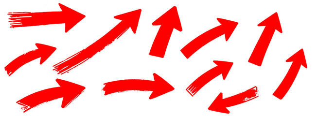 Set of Red Brush Stroke Arrows Pointing Upward isolated on white background
