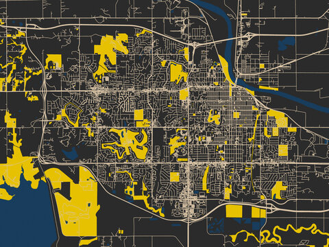 Minimalist map of Lawrence, Kansas, charcoal base with cream streets