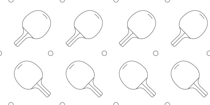 Black and white seamless Table tennis Rackets and balls pattern.Ping pong repeat cover ornament.Line art, ink, minimalist.Wallpapers,wrapping paper,active lifestyle branding.Vector illustration EPS10