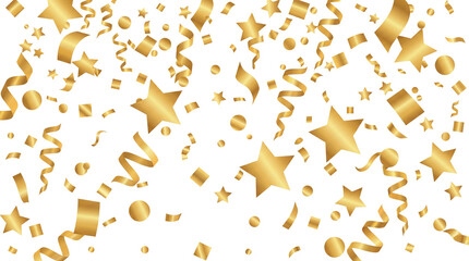 Gold Curly Confetti Ribbons and Streamers isolated on white background