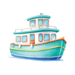 Whimsical Watercolor Boat Illustration. Cute Cartoon Ship for Kids and Travel.