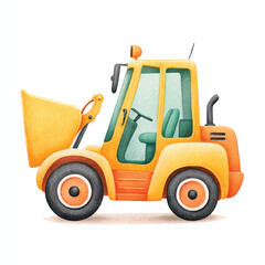 Yellow Front Loader Construction Vehicle Watercolor Illustration