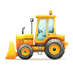 Yellow Tractor Construction Vehicle Watercolor Illustration