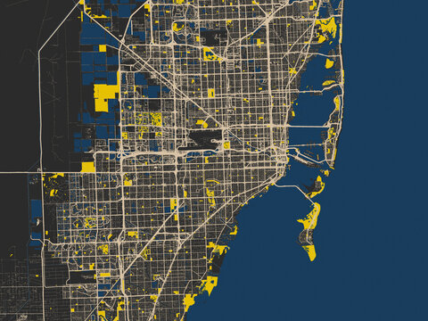 Clean urban street map of Miami, Florida