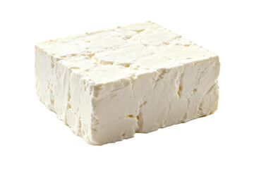 A block of white fresh cheese with a smooth texture