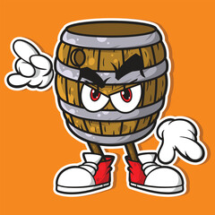 Angry Wooden Barrel Mascot Character Vector Illustration