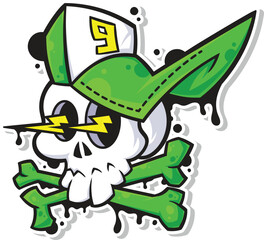 Neon Street Skull Mascot with Lightning Eyes and Urban Crossbones Style