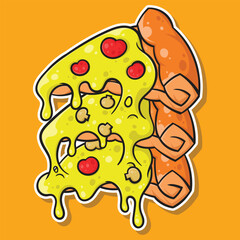 Delicious Cartoon Pizza Slice Vector Illustration with Melting Cheese, Pepperoni and Mushrooms