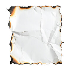 A crumpled, burnt piece of white paper isolated on a black background.